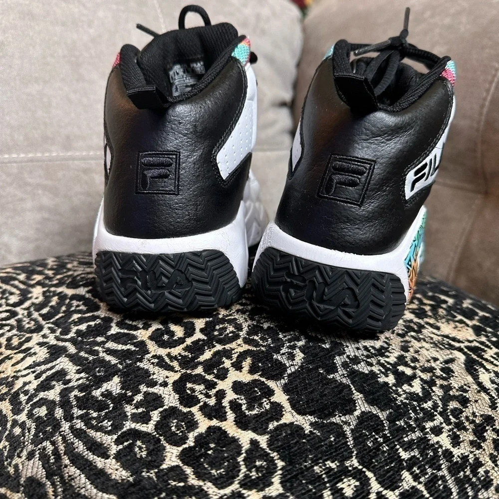 Fila White and Black High-Top Sneakers with Multicolor Accents